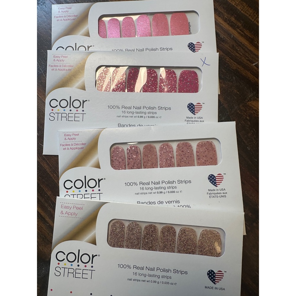 Color Street Nail Polish Strips 4 Pack Tokyo Lights Sugarplum Fairy Pink Glitter